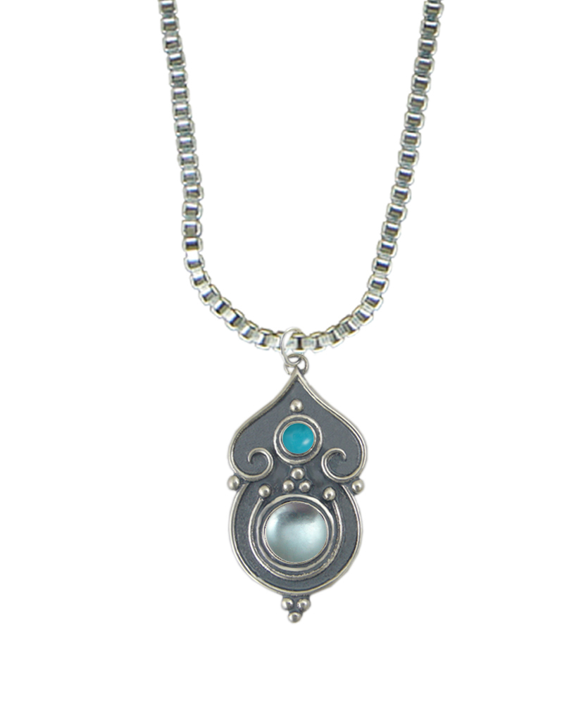 Sterling Silver Necklace Blue Topaz And Turquoise